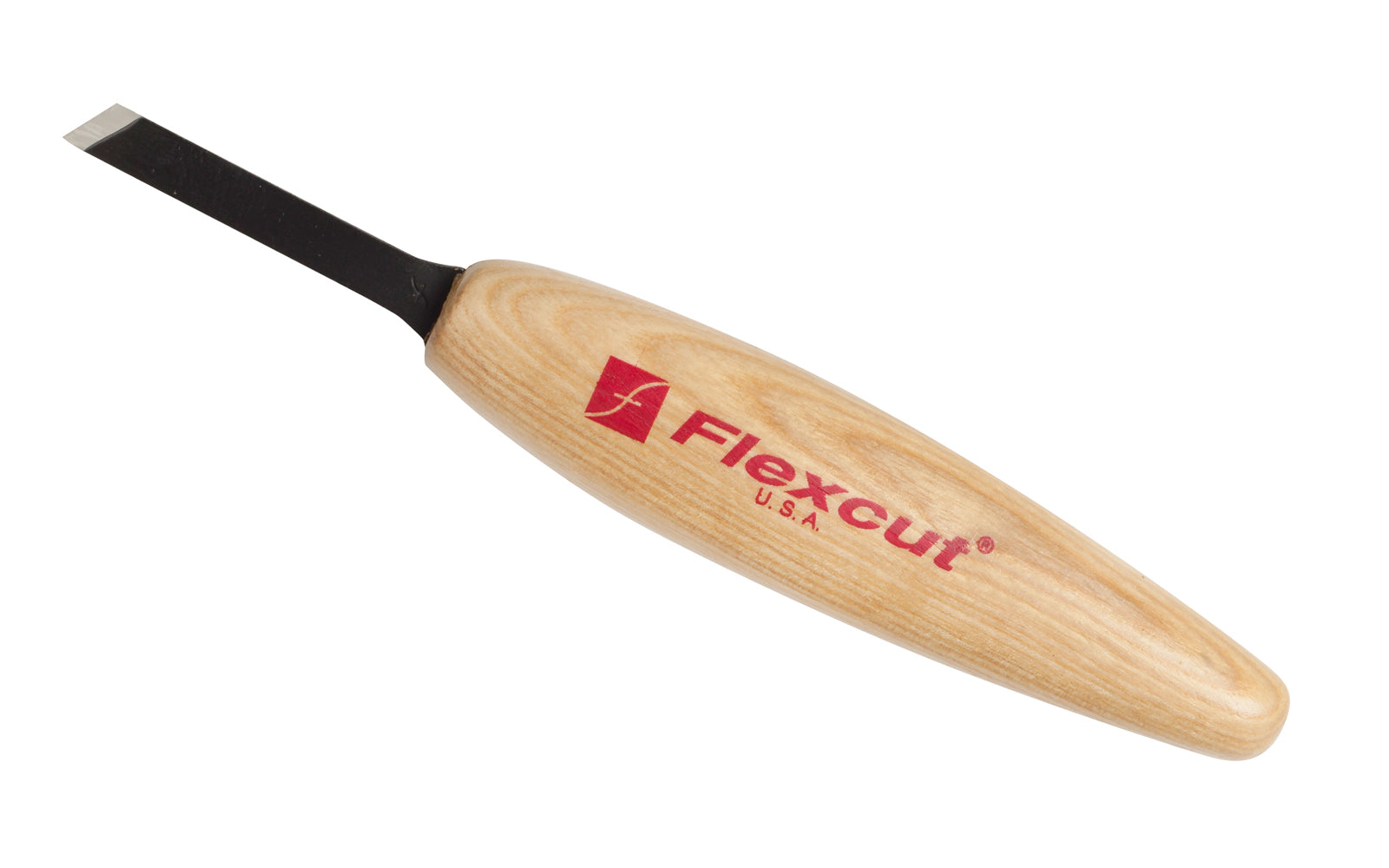 Made in USA • Flexcut Model No. MT18 - Skew Chisel Blade - High Carbon Spring Steel blade - Tempered to HRC 59-61 - Miniature & extra fine detail carving work - For adding texture like eyes, mouths, hair, fine accents - Micro Chisel - Mini Skew - 1/4" - 6 mm wide blade - Micro Skew carving tool  651646300186