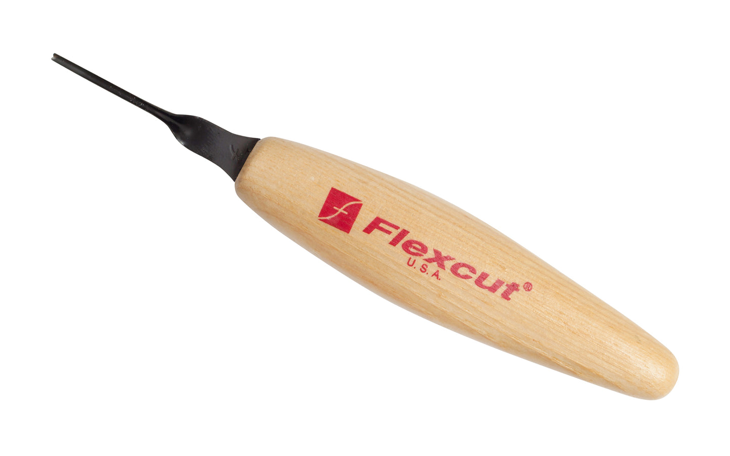 Made in USA • Flexcut Model No. MT19 - Micro Chisel Sweep Blade - High Carbon Spring Steel blade - Tempered to HRC 59-61 - Miniature & extra fine detail carving work - For adding texture like eyes, mouths, hair, fine accents - Micro Chisel - Mini sweep tool - 1.5 mm wide blade - Micro sweep carving tool  651646300193