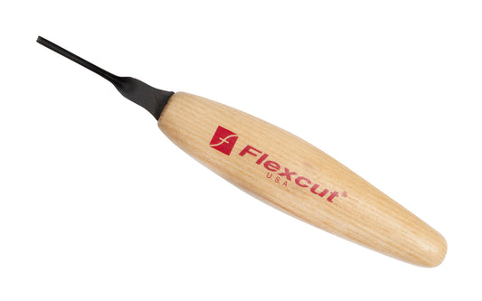 Made in USA • Flexcut Model No. MT23 - Micro Gouge Blade - High Carbon Spring Steel blade - Tempered to HRC 59-61 - Miniature & extra fine detail carving work - For adding texture like eyes, mouths, hair, fine accents - Micro Chisel - Mini U-Gouge - 1.5 mm wide blade - Micro carving shallow U gouge tool  651646300230