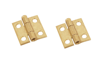 1" Brass-Plated Fixed-Pin Narrow Hinges - 2 Pack. 1" high x 1" wide. Made of cold-rolled steel with brass plating. Non-removable pin hinges. Sold as a pair of hinges. National Hardware Model No. N145-946