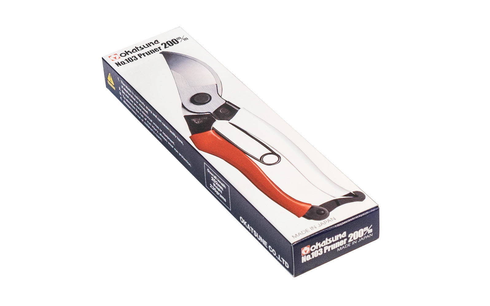 The Japanese Okatsune No. 103 bypass medium pruners are excellent high quality elegant pruners. 8" long, medium size model 200 mm. Quality Japanese Izumo Yasuki steel. 1" cutting diameter max (live). For various garden tasks such as trimming, pruning, thinning, & general purpose cutting. Made in Japan. 4968779103000