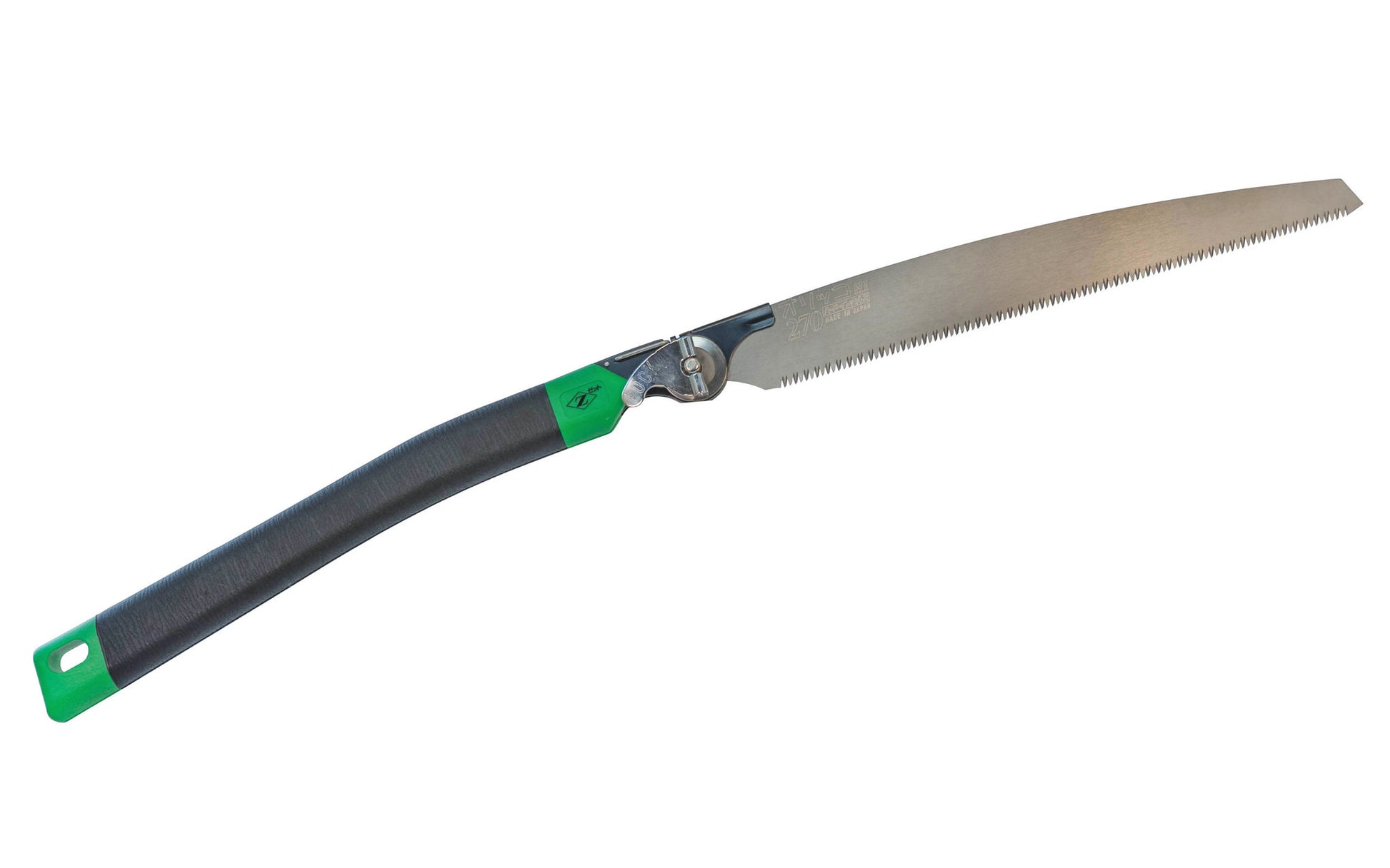 Made in Japan · Crosscut Teeth: 12 TPI ~ Great multi-purpose saw ~ Foldable blade with locking mechanism ~ Overall Saw Length: 23-1/4" ~ 1-7/16" narrow blade - good for tight areas ~ Teflon coated blade helps prevent blade from staining ~ Blade is removable ~ Great for both dry & green woods
