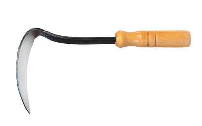 Made in Japan · One forged solid piece ~ High carbon steel - laminated to soft steel ~ 4-1/2" long blade ~ Sharp cutting blade & easy to sharpen ~ Hardwood handle - Blade is slightly curved which will help dig into the soil easily - Kusakichi Kana Weeder - Sickle - Roots - Weeding - Hand Weeder - Japanese Kana Weeder