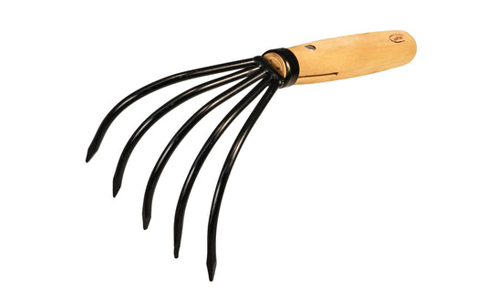 Made in Japan · Hand-forged carbon steel ~ Balanced feel ~ 5-3/4" long wooden handle - Asano Ninja Claw - Excellent for breaking up soil in & around plants, weeds, gathering up roots, & raking leaves & grasses - Ninnja Kumade - Claw Cultivator - 5 tine rake - 5-prong claw cultivator - Five Tine Rake - Rust resistant