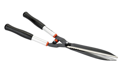 Bahco 23" Precision Hedge Shears with Steel Handles are high quality sharp shears for professional use. Great for outdoors, vineyards, topiary work. Partly serrated edge for cutting up to 10 mm (3/8") thick branches. Hardened precisely ground blades for continuous clean cut. Model P51-SL. Made in France. 7311518301217