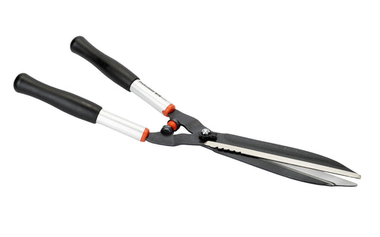Bahco 23" Precision Hedge Shears with Steel Handles are high quality sharp shears for professional use. Great for outdoors, vineyards, topiary work. Partly serrated edge for cutting up to 10 mm (3/8") thick branches. Hardened precisely ground blades for continuous clean cut. Model P51-SL. Made in France. 7311518301217