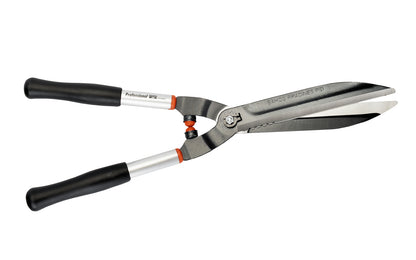 Bahco 23" Precision Hedge Shears with Steel Handles are high quality sharp shears for professional use. Great for outdoors, vineyards, topiary work. Partly serrated edge for cutting up to 10 mm (3/8") thick branches. Hardened precisely ground blades for continuous clean cut. Model P51-SL. Made in France. 7311518301217