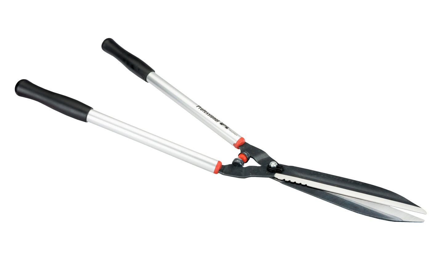 Bahco 29" Precision Hedge Shears with Aluminum Handles are quality sharp shears for professional use. Great for outdoors, vineyards, topiary work. Partly serrated edge for cutting up to 10 mm (3/8") thick branches. Hardened precisely ground blades for continuous clean cut. Model P51H-SL. Made in France. 7311518301224