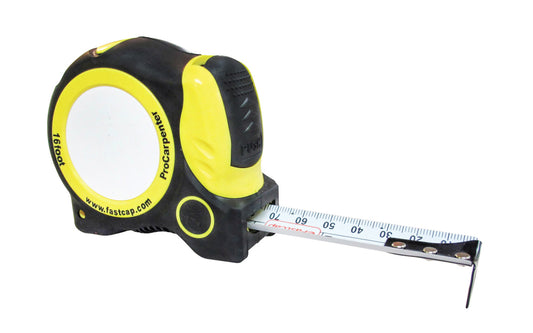 FastCap Auto-Lock Tape Measure ~ 16'  Metric / Standard - Model No. PMS-16 AUTO ~ The FastCap Auto-Lock Metric / Standard Tape Measure ~ 16' long tape has erasable notepad & pencil sharpener attached. No. PMS-16.