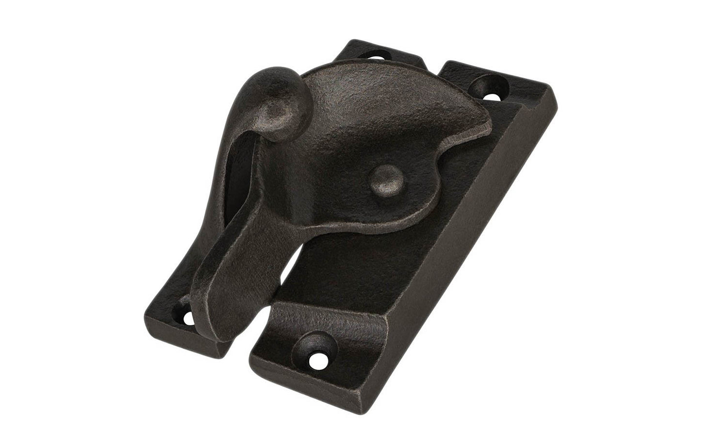 A rustic-looking Traditional Cast Iron crescent-style sash lock designed for sash or hung windows. This well-made lock is formed of cast iron material with a durable pivot turn. The turn operates smoothly & will lock & tighten your windows securely in place. Vintage cast iron finish. Model 88455