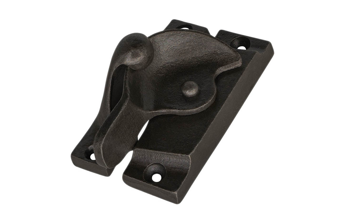 A rustic-looking Traditional Cast Iron crescent-style sash lock designed for sash or hung windows. This well-made lock is formed of cast iron material with a durable pivot turn. The turn operates smoothly & will lock & tighten your windows securely in place. Vintage cast iron finish. Model 88455