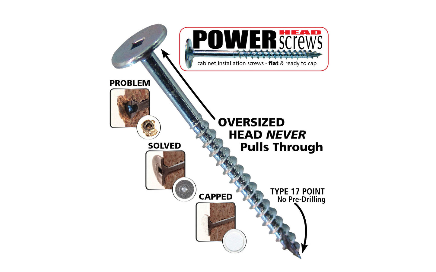 FastCap 2-1/2" Powerhead Cabinet Screws - T20 Torx Head ~ 150 Pack - PHZ8.2.5"-150PC - 9/16" Diameter Head