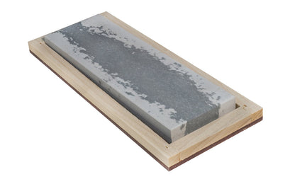 Soft Arkansas Bench Stone with Wooden Box ~ 6" x 2" - Made in USA ~ good extra-fine stone. It is the least dense & coarsest grained of the natural Arkansas stones & good for starting an edge on your tools & knives; commonly used after synthetic or oil stone - Model No. MAB-62-C
