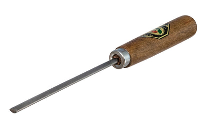 Made in Germany ~ Two Cherries · Model No. 3914 ~ 5" long oval blade ~ Hardened blade ~ 9-3/4" long overall length ~ Important tool for final step of preparing a cabinet scraper ~ Oval shape. Works well for straight-edged cabinet scrapers, as well as for curved cabinet scrapers too