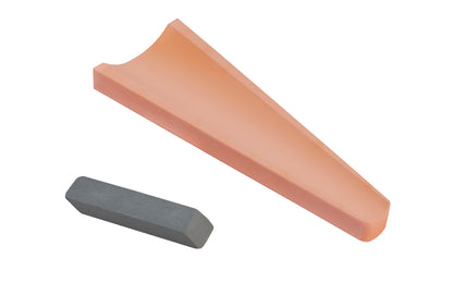 Japanese Suehiro Gouge Whetstone - 280 Grit. Tapered whetstone is designed to sharpen implements from gouging tools to carving knives. Designed for rounded blades of various sizes. Tapered Japanese Waterstone. Model 2HS-1. 4966684065505. Made in Japan. Coarse grit. Includes an eraser for removing grime