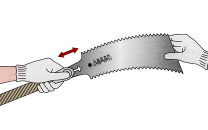 Made in Japan · Gyokucho Saw #605 ~ Crosscut Teeth: 18 TPI ~ Rip Teeth: 10 TPI ~ Impulse Hardened Teeth ~ Blade is removable ~ A "Ryoba Nokogiri" is a special double-sided Japanese pull-saw ~ Excellent for multi-purpose use
