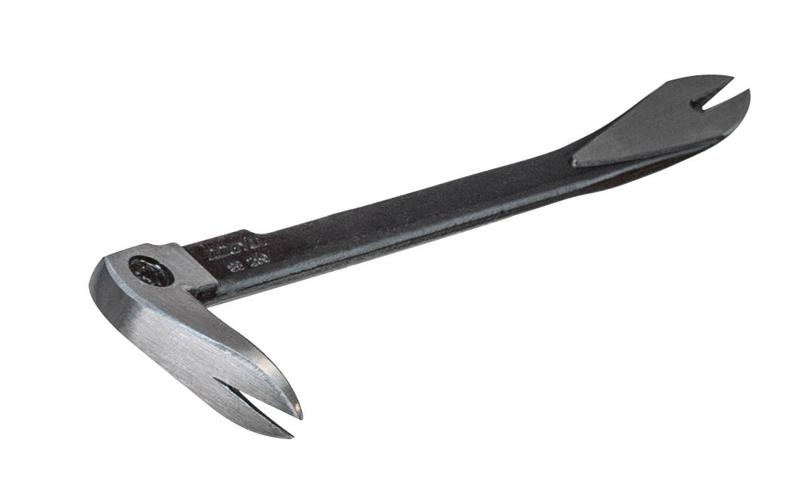 The Dogyu Japanese 'S' Bar Nail Puller has a special durable slim claw, great for tight spaces & the flat end head may be used as a hammer. 90° angle nail puller paw & rounded head on nail puller improves leverage. Drop-forged & tempered for strength. Japanese Cat's Paw. Made in Japan.
