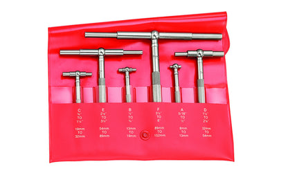 Starrett 579 Telescoping Gage is used for determining the true size of holes, slots, and recesses. The ends of both contacts are hardened and ground to a radius to allow proper clearance on the smallest hole the gage will enter. Model S579HZ. Includes No. A, B, C, D, F, E gages.