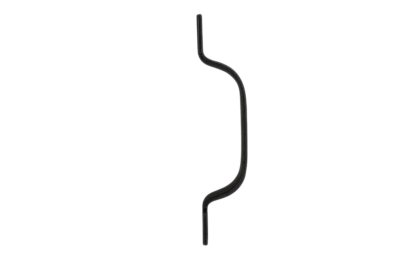 A hand-forged cabinet pull handle with square ends. Made of steel material with a black finish, it has a nice durable & strong feel. This traditional piece of hardware is great for cabinets, furniture, drawers, & small doors. Powder coated to resist rust. Model 88617 - Black Finish - Rustic Square end handle pull 