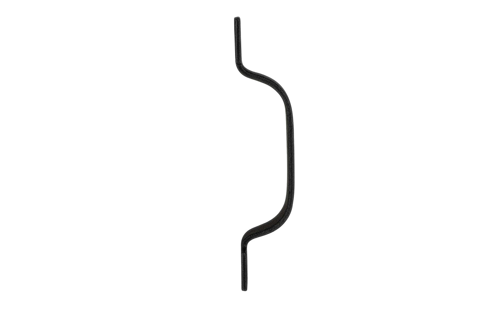 A hand-forged cabinet pull handle with square ends. Made of steel material with a black finish, it has a nice durable & strong feel. This traditional piece of hardware is great for cabinets, furniture, drawers, & small doors. Powder coated to resist rust. Model 88617 - Black Finish - Rustic Square end handle pull 