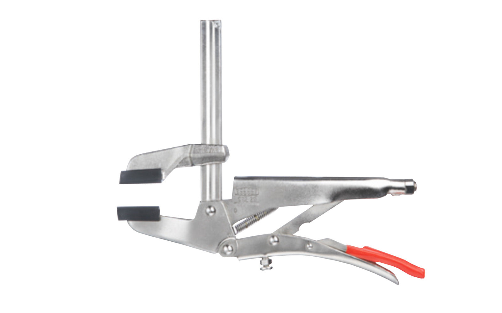 Bessey 4" "SuperGrips" Grip Plier Clamp with Profiled Rail SG4 is a grip plier & clamp all in one tool. Adjustable sliding jaw with a 4" clamping capacity & 2-1/2" throat depth. 440 lbs. clamping force. Adjustable screw/lock nut (on lower lever) adjusts jaw angle (up to 7°) for clamping tapered parts. Made in Germany. 091162052006