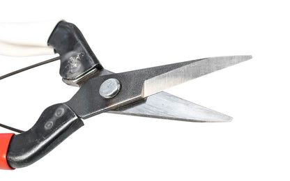 Made in Japan · High quality Izumo Yasuki steel ~ 7-1/2" overall length ~  ~ Excellent for floral pruning & trimming. Cutting edges sharp & long lasting, & gives the trimmer nice smooth cuts. Japanese floral shears (Mekiri Basami). Rockwell hardness of HRC 60.  Okatsune thinning shears. Red & blue handle shears.