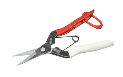 Made in Japan · High quality Izumo Yasuki steel ~ 7-1/2" overall length ~  ~ Excellent for floral pruning & trimming. Cutting edges sharp & long lasting, & gives the trimmer nice smooth cuts. Japanese floral shears (Mekiri Basami). Rockwell hardness of HRC 60.  Okatsune thinning shears. Red & blue handle shears.