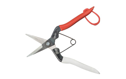 Made in Japan · High quality Izumo Yasuki steel ~ 7-1/2" overall length ~  ~ Excellent for floral pruning & trimming. Cutting edges sharp & long lasting, & gives the trimmer nice smooth cuts. Japanese floral shears (Mekiri Basami). Rockwell hardness of HRC 60.  Okatsune thinning shears. Red & blue handle shears.