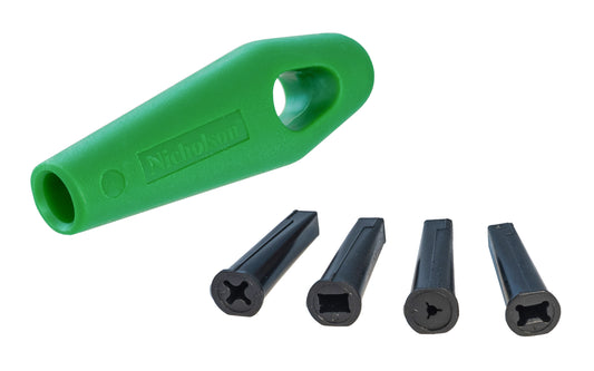 Nicholson Files ~ Model No. 21474N ~ Versatile handle for holding files, rasps, drills, reamers, saw blades, & many other tools with uncomfortable tangs ~ General purpose file handle ~ Four inserts for wide variety of tools ~ four interchangeable cushion inserts ~ 21474N File Handle ~ 037103243805 - file tool handle - With inserts