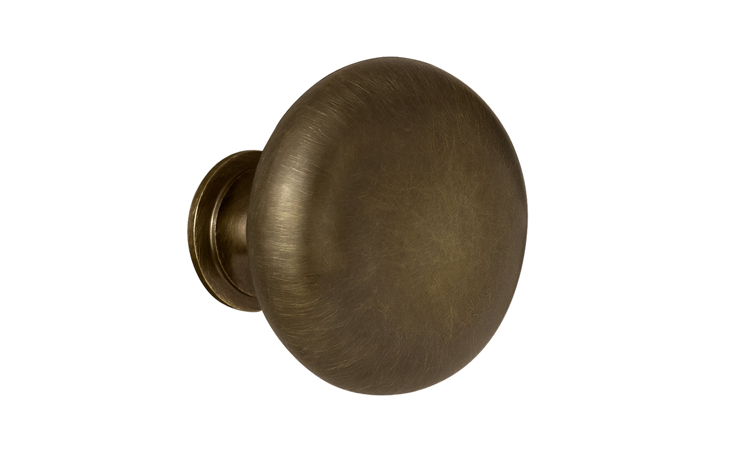 Vintage-style Hardware · Traditional & Classic 1-1/2" Diameter Brass Knob with an Antique Brass Finish. Made of high quality brass, this stylish round cabinet knob has a smooth look & feel on a pedestal shaped base. Works great in kitchens, bathrooms, on furniture, cabinets, drawers. Authentic reproduction hardware.