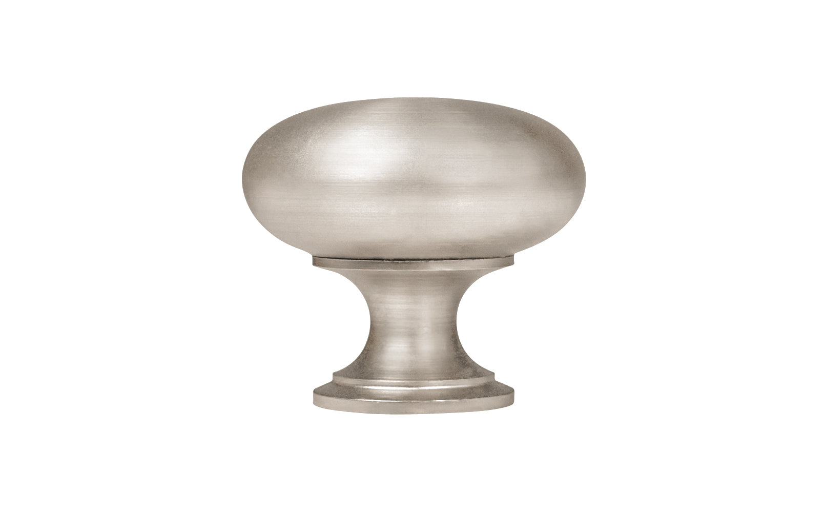 Vintage-style Hardware · Traditional & Classic Brass Knob with a Brushed Nickel Finish. 1-1/4" diameter size knob. Made of high quality brass, this stylish round cabinet knob has a smooth look & feel on a pedestal shaped base. Works great in kitchens, bathrooms, on furniture, cabinets, drawers. Authentic reproduction hardware.