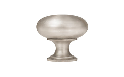 Vintage-style Hardware · Traditional & Classic Brass Knob with a Brushed Nickel Finish. 1-1/4" diameter size knob. Made of high quality brass, this stylish round cabinet knob has a smooth look & feel on a pedestal shaped base. Works great in kitchens, bathrooms, on furniture, cabinets, drawers. Authentic reproduction hardware.