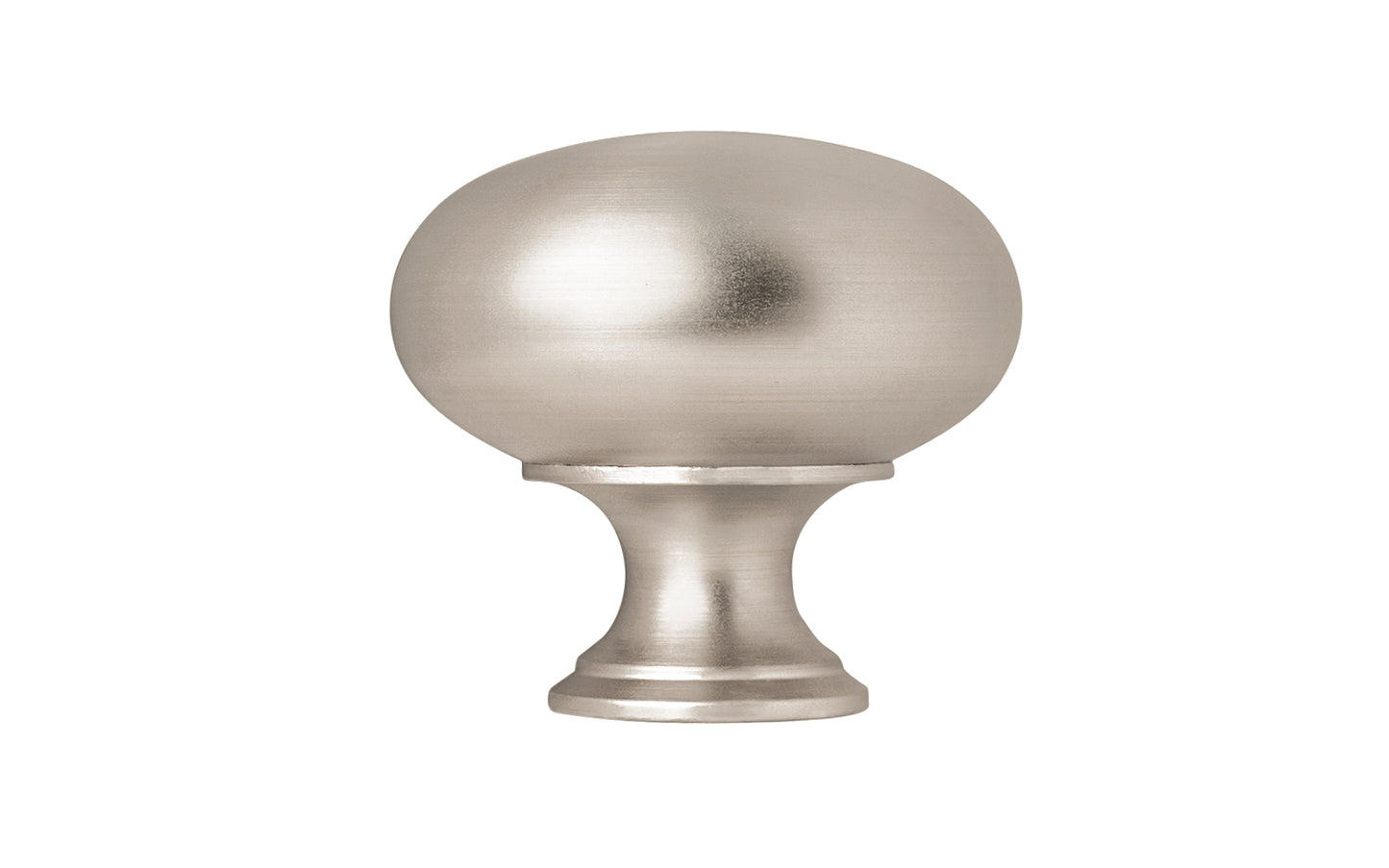 Vintage-style Hardware · Traditional & Classic Brass Knob with a Brushed Nickel Finish. 1-1/2" diameter size knob. Made of high quality brass, this stylish round cabinet knob has a smooth look & feel on a pedestal shaped base. Works great in kitchens, bathrooms, on furniture, cabinets, drawers. Authentic reproduction hardware.