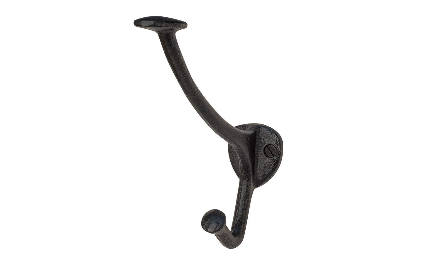 Vintage-style black cast-iron hall tree hook designed in the Art Nouveau style of hardware. Great for use in hallways, hall trees, coat racks, kitchens, bedrooms, & many other places. The double hook is made of strong cast iron material, making it durable for heavy coats, bags, & clothing 5-1/2" high hook. 