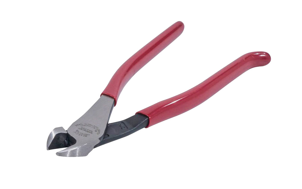 Klein Tools 9" Ironworker's Diagonal Cutting Pliers D248-9ST have a high-leverage design to provide 36% greater cutting power than other pliers. Angled head design makes work easier in confined spaces. Hot-riveted joint ensures smooth action with no handle wobble. For non ferrous wire & soft metal cutting. Made in USA.