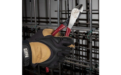 Klein Tools 8" Ironworker's Diagonal Cutting Pliers D248-8ST have a high-leverage design to provide 36% greater cutting power than other pliers. Angled head design makes work easier in confined spaces. Hot-riveted joint ensures smooth action with no handle wobble. For non ferrous wire & soft metal cutting. Made in USA.