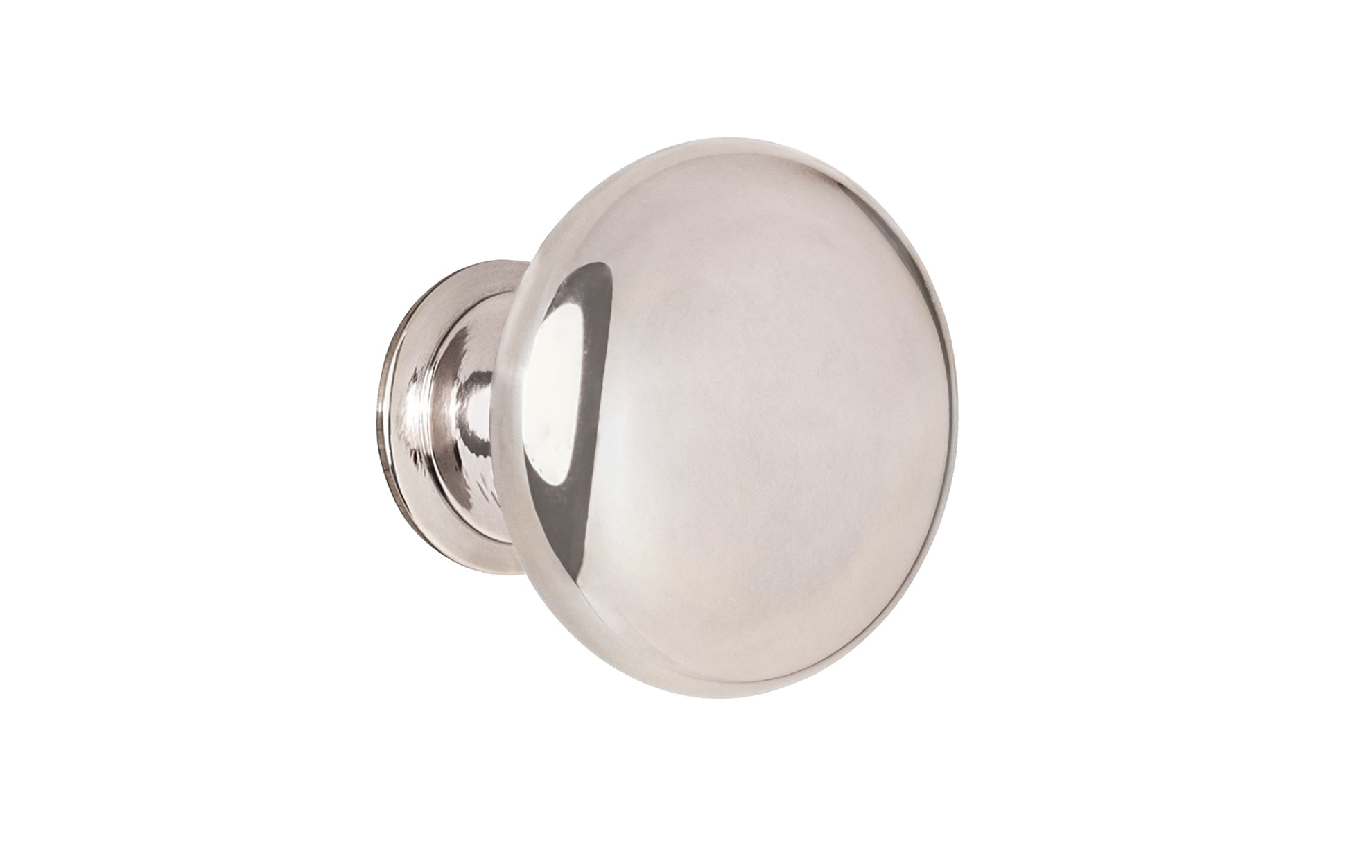 Vintage-style Hardware · Traditional & Classic Brass Knob with a Polished Nickel Finish. 1-1/4" diameter size knob. Made of high quality brass, this stylish round cabinet knob has a smooth look & feel on a pedestal shaped base. Works great in kitchens, bathrooms, on furniture, cabinets, drawers. Authentic reproduction hardware.