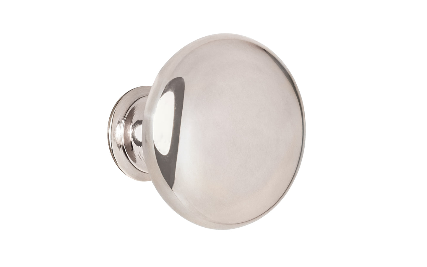 Vintage-style Hardware · Traditional & Classic Brass Knob with a Polished Nickel Finish. 1-1/2" diameter size knob. Made of high quality brass, this stylish round cabinet knob has a smooth look & feel on a pedestal shaped base. Works great in kitchens, bathrooms, on furniture, cabinets, drawers. Authentic reproduction hardware.