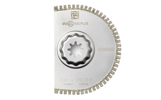 Fein Tools 3-9/16" Segment Diamond Open Teeth Saw Blade - 188 Blade. Open teeth for perfect, clean cut edges without delamination in CFRP/fiberglass materials. Very high cutting speed & precision. Diamond coating for exceptional service life. Thin blade version. Kerf approx. 3/64" (1.2 mm). 63502188210