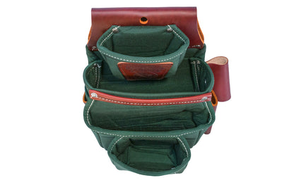 Occidental Leather "Oxy Lights" 4-Pouch Tool Bag ~ 8062 - Fits 3" work belt - Green Pouch - 4-pouch tool bag features holders for pencils, work knife, chisel, level, lumber crayon, hammer loop. Tool bag corners are reinforced with Occidental's "OxyRed" leather. Nylon & genuine Leather - Green Color - 759244088502