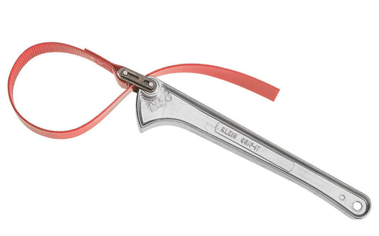 Klein Tools - Model S-12H - Adjustable strap wrench - 12" long handle - Works in the tightest quarters - Urethane-covered, high-strength belting - Cam-action design permits uniform, high-torque application - 1-1/2" to 5" Diameter Capacity - Resists scratching - plastic pipe & fittings, oil & water filters, PVC conduit - S12H ~ Made in USA
